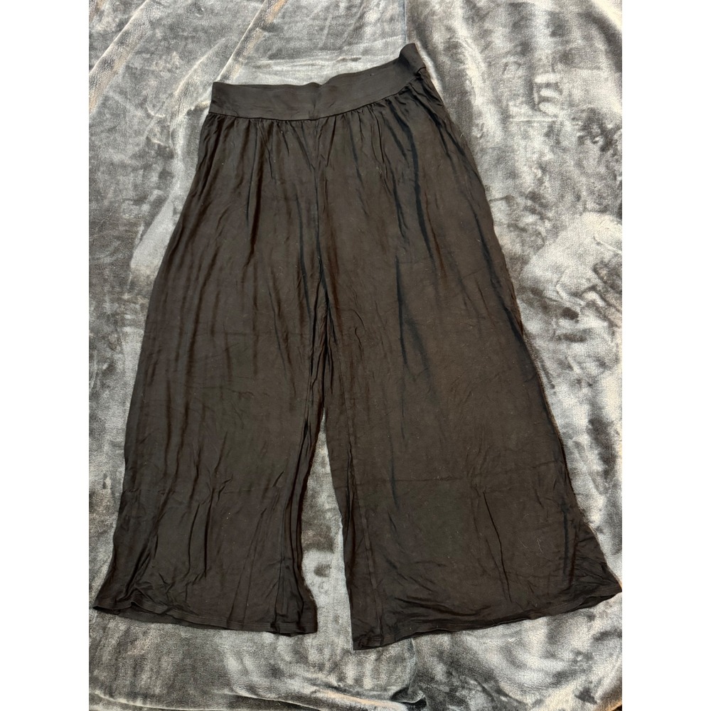 Lane Bryant Black Wide Leg Palazzo Pants Size 14/16 Stretch Knit Flowy Lounge